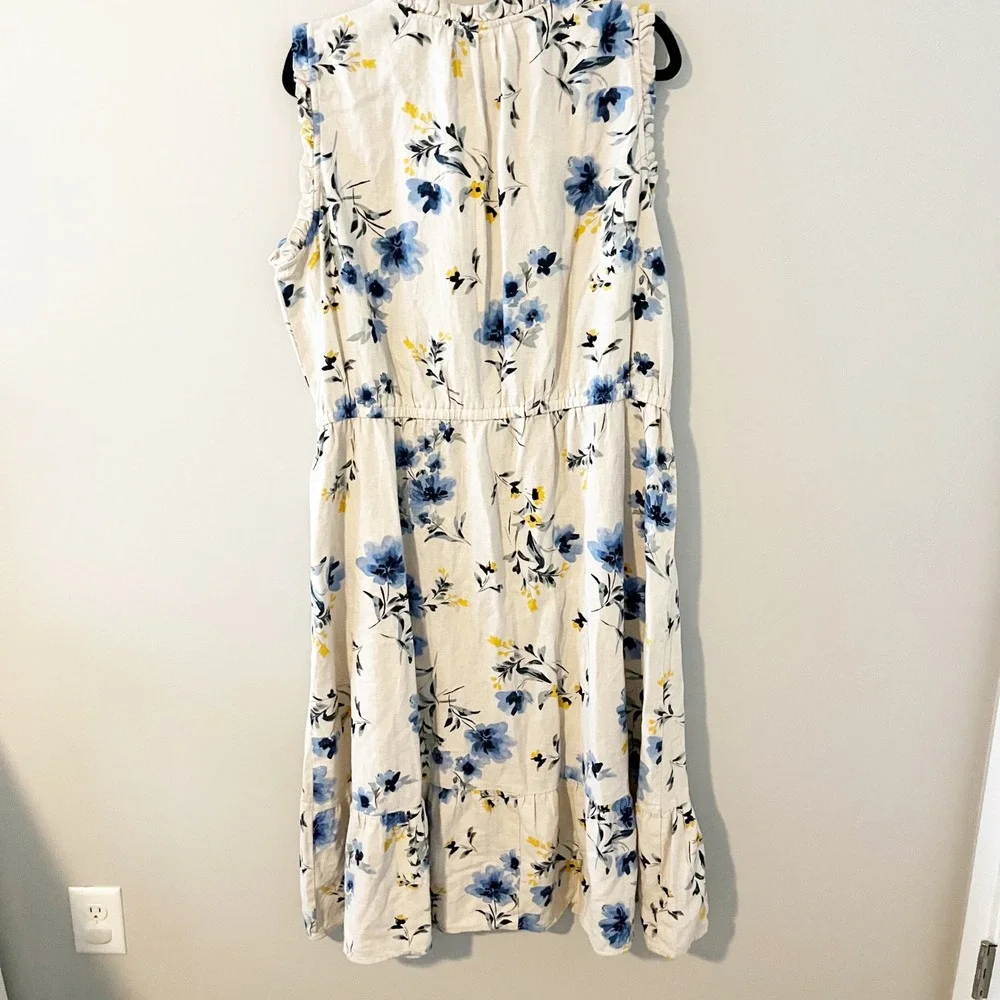 Liz Claiborne Floral Cotton Linen Midi Dress Blue Yellow XXL NWT - Picture 2 of 7